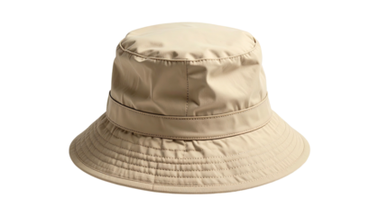 Beige, wide-brimmed bucket hat, simple design, isolated on black background