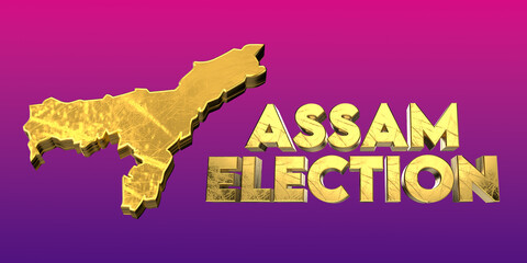 Assam Election Result Concept with Golden 3D Map on Black Background