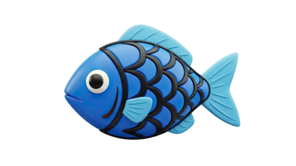 Stylized Blue Fish with Black Outline