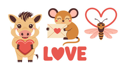 Obraz premium Valentine's Day animal characters: Embrace the spirit of love with charming cartoon animals perfect for greeting cards, invitations, and romantic design.