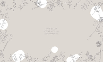 手描きの草木イラスト。植物のベクター背景イラスト。植物フレーム。Hand drawn plant illustration. Botanical vector background illustration. Plant frame.