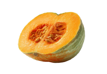 Fresh Half Cut Orange Pumpkin with Seeds Isolated on Transparent Background