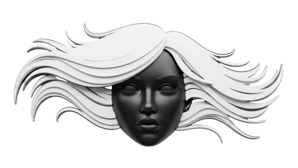 Stylized Black Face with Flowing White Hair