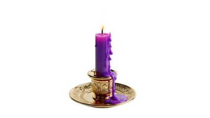 Purple candle on ornate gold holder