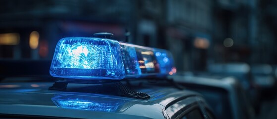 The Police Siren Light on a Patrol Car at Night in Urban Street