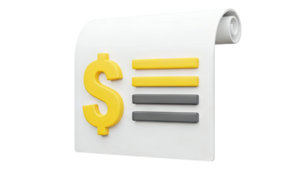 3D Icon of a Scroll with Dollar Sign and List Items