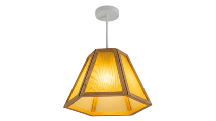 Hanging wooden lamp with yellow light