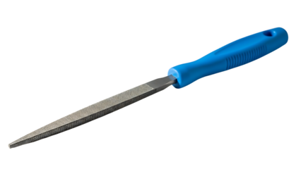 Blue-handled file on checkered background