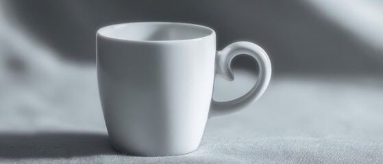 The Cup with Curled Handle on Soft Fabric Surface in Moody Lighting