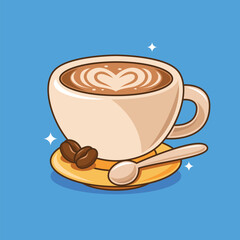 Hand drawn a cup of coffee latte vector illustration