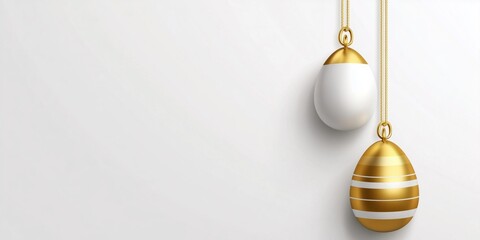 Minimal Easter Egg Decorations in White and Gold on Clean Background
