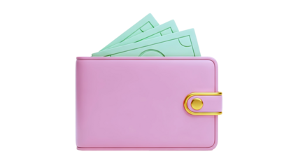 Pink Wallet with Green Banknotes