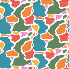 Abstract shapes blob seamless pattern. Irregular free form liquid elements background. Abstract amoeba spots. Uneven camouflage animal print. Simple mini splashes. Vector seamless bg illustration. © Syuzann q