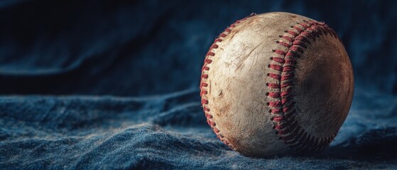 The Baseball Resting on Vintage Denim Fabric Under Moody Low Key Studio Lighting