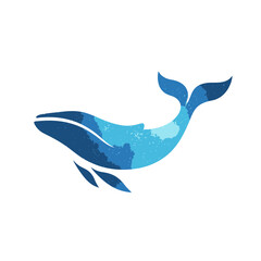 Obraz premium Elegant Blue Watercolor Whale Illustration. Stylized Marine Animal Graphic, Ocean Life Art, Aquatic Wildlife Design Element.