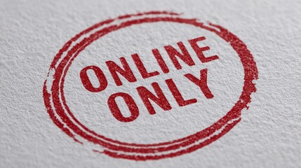 Red stamp badge indicating online-only availability on a white background
