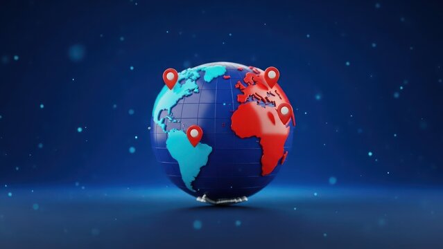Global data network and pin locations on stylized 3d earth model with copy space - Powered by Adobe