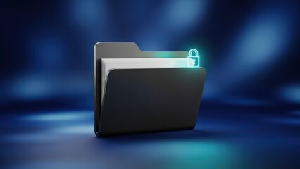 Secure digital folder icon with glowing padlock representing data protection and privacy