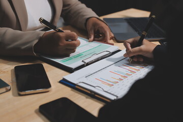 Accounting company provide finance and taxation planning for profitable cash flow, Auditor and accountant team working in office, analyze financial data and accounting record with calculator.Insight