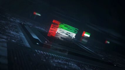 United Arab Emirates digital technology flag on computer CPU