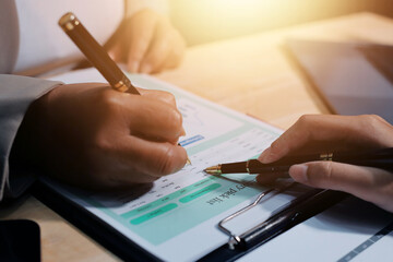 Accounting company provide finance and taxation planning for profitable cash flow, Auditor and accountant team working in office, analyze financial data and accounting record with calculator.Insight