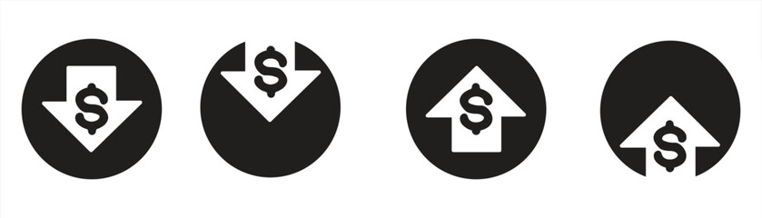 Dollar price up and down icon, dollar coin print up and down, money cost arrow showing growth and decline, currency investment, dollar arrow up and down icon in flat design, business concept, vector i © sawangsinawang