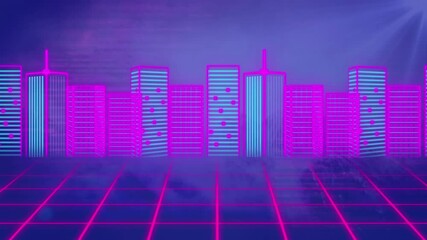 Animation of red spots over cityscape - Powered by Adobe