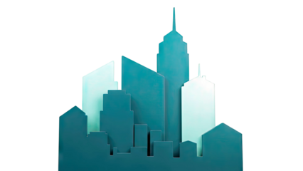 Teal Silhouette Cityscape with Varying Building Heights