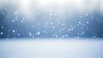 Fototapeta premium Snow falling on blue background with white ground snowfall snowflakes
