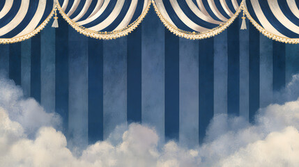 Vintage circus background whimsical fairground illustration with vertical black and cream stripes
