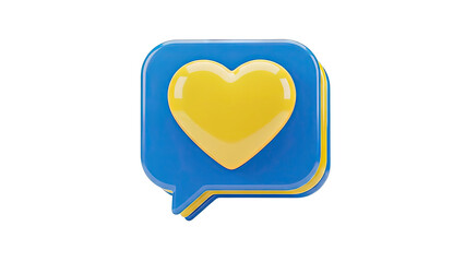 3D Blue Speech Bubble with Yellow Heart Icon