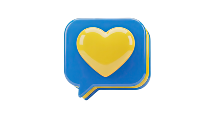 3D Blue Speech Bubble with Yellow Heart Icon