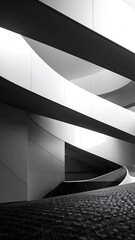 Abstract, minimalist architecture with curved lines and dramatic lighting