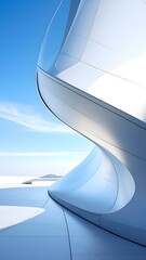 Abstract modern white architecture, curving against a blue sky background