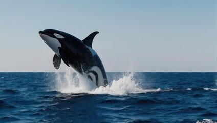 Fototapeta premium Orca Breaching - A Majestic Display of Marine Power and Beauty.