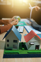 Asian woman lead young group of multiethnic businesspeople in team meeting, using laptop computer for ESG topic presentation on monitor. Sustainable business practice, people work at home concept