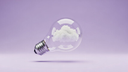 Innovative cloud computing concept with lightbulb and fluffy cloud inside