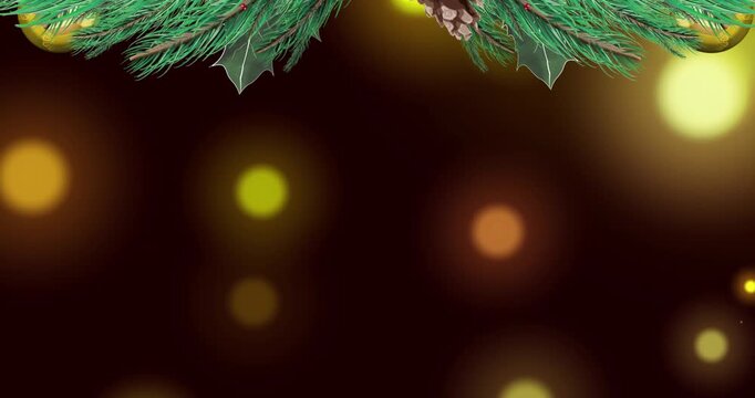 Animated Christmas wreath with glowing lights on black background.