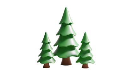 Three cartoon pine trees in different sizes