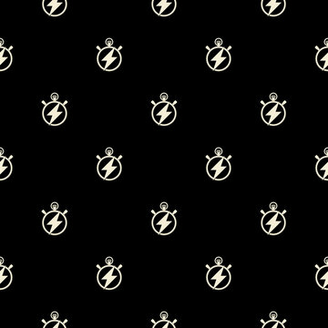 Stopwatch timer seamless pattern isolated on black background