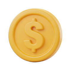 A 3D rendering of a yellow dollar coin on transparent background