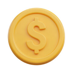 A 3D illustration of a gold dollar coin on transparent background