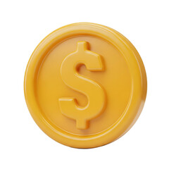 A golden dollar coin on transparent background