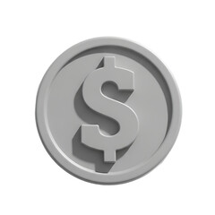 A gray dollar coin on transparent background