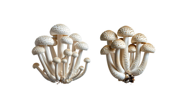 Wild mushrooms on a white background.