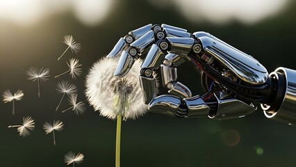 A macro close-up captures a dragonfly and spider on the grass and web amid fluffy white dandelion seeds in a soft summer meadow