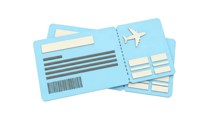 Two blue airplane tickets with airplane icon and barcode