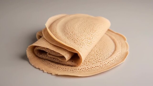 Traditional Ethiopian Injera Flatbread on Neutral Background