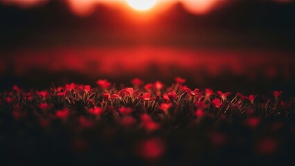 Crimson Blooms Under a Fiery Evening Sky