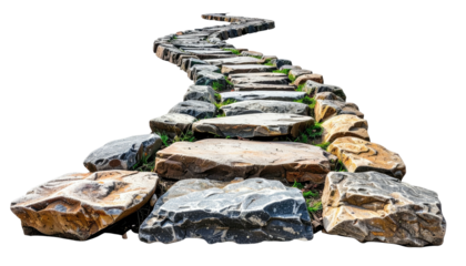 Winding stone path leading upward, isolated on black